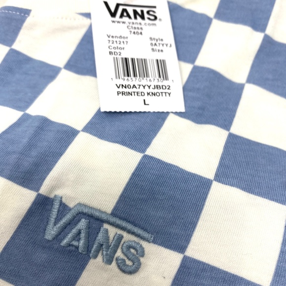 VANS Printed Knotty Long Sleeve Tee Ashley T-Shirt Check Blue White VN0A7YYJBD2 - Picture 3 of 11
